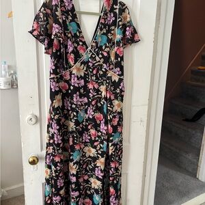 ASOS Curve Pink and Blue Maxi Sundress V-Neck Flutter Sleeve